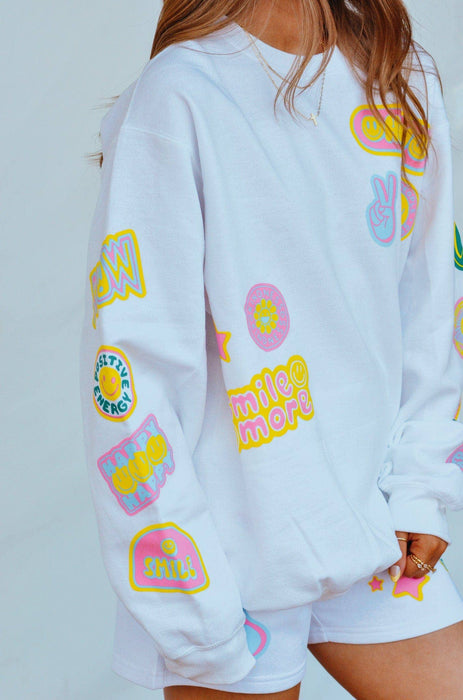 Smile More Retro Patch White Sweatshirt