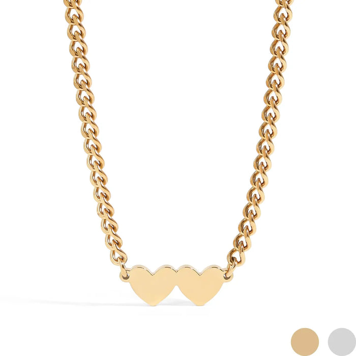 2 Hearts Chain Necklace - 18k Gold & Silver