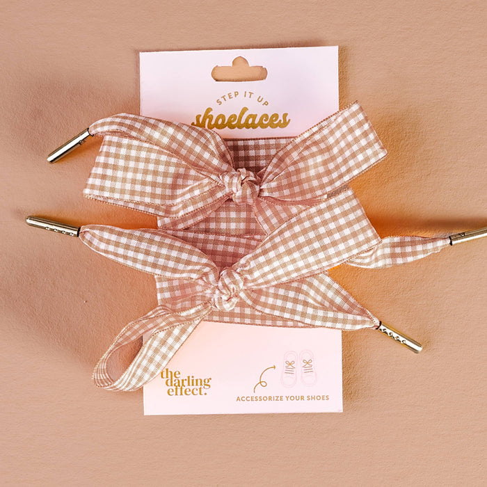 Step It Up Shoelaces-Gingham Tan