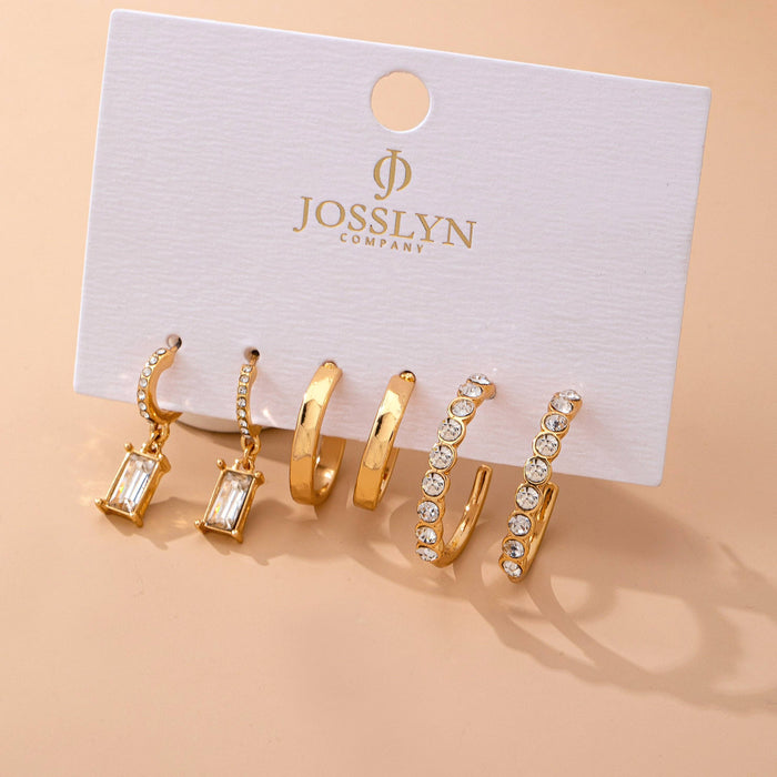 Crystal-Accented Gold Hoop Earring Trio Set