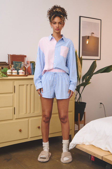 Striped color-block button down shirt