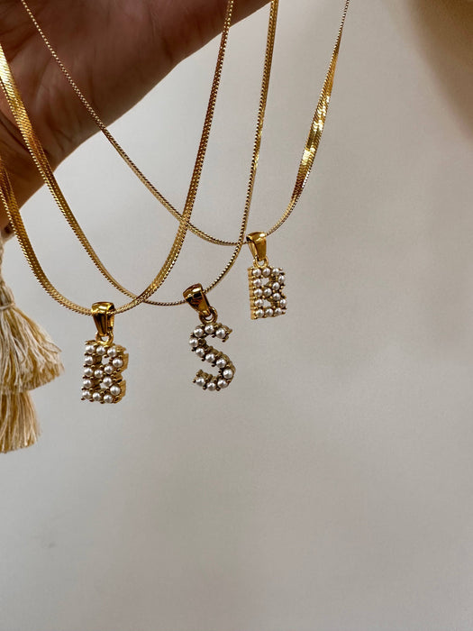 Pearl Letter Herringbone Necklace