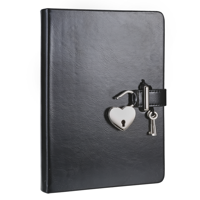 Black Leather Heart Lock Diary