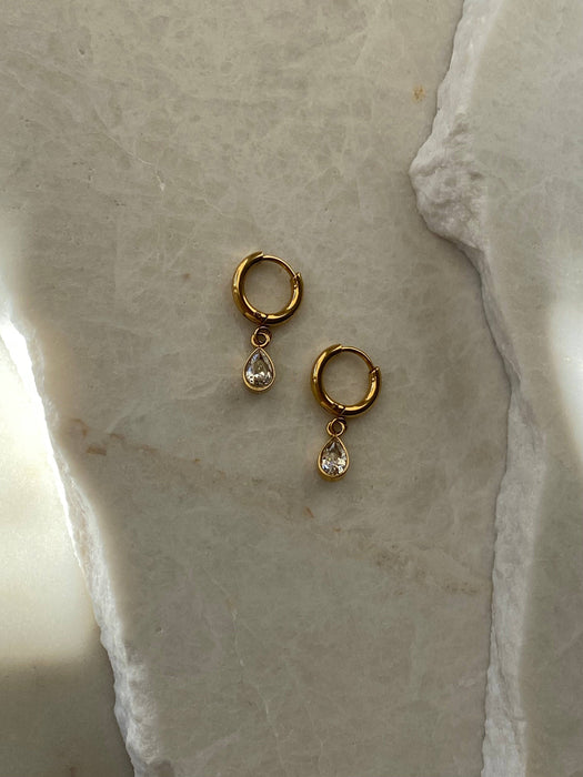 Crystal Huggie Hoops - 14k Gold