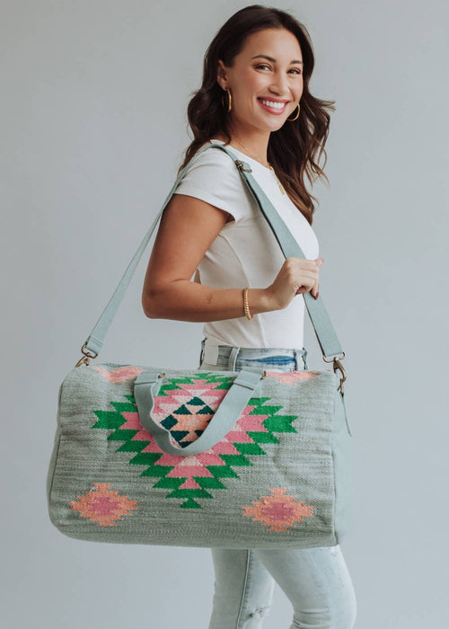 Green & Pink Aztec Duffle