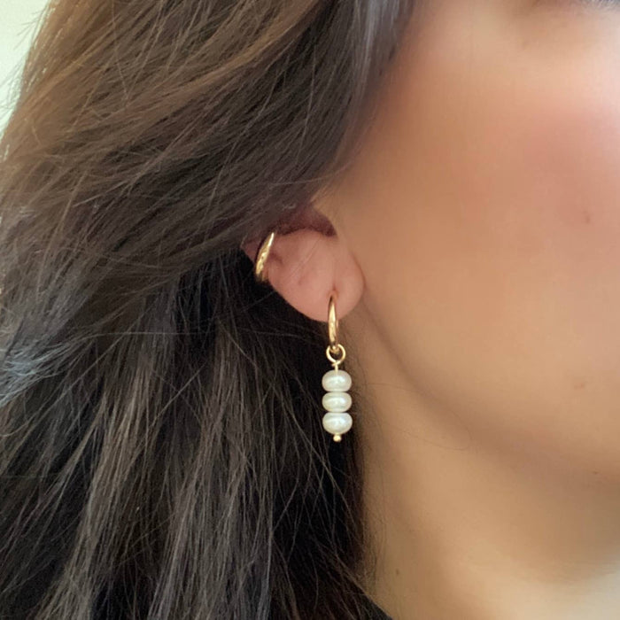 Pearl Drop Hoop Earrings -14k Gold