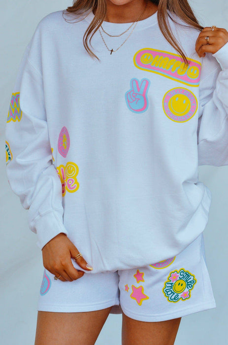 Smile More Retro Patch White Sweatshirt