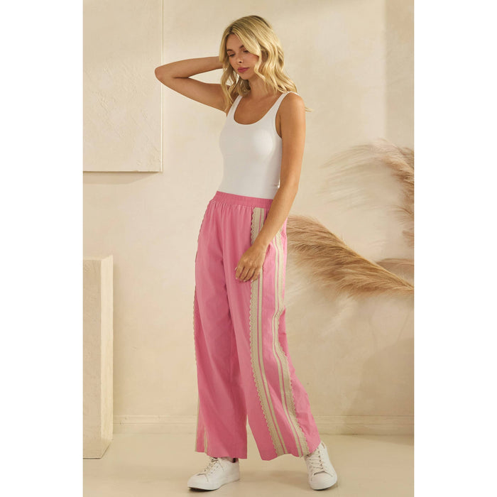 Stripe Nylon Pants with Lace Details