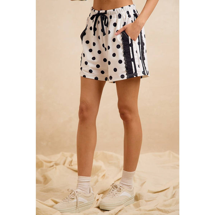 Polka Dot Side Lace Trim Shorts