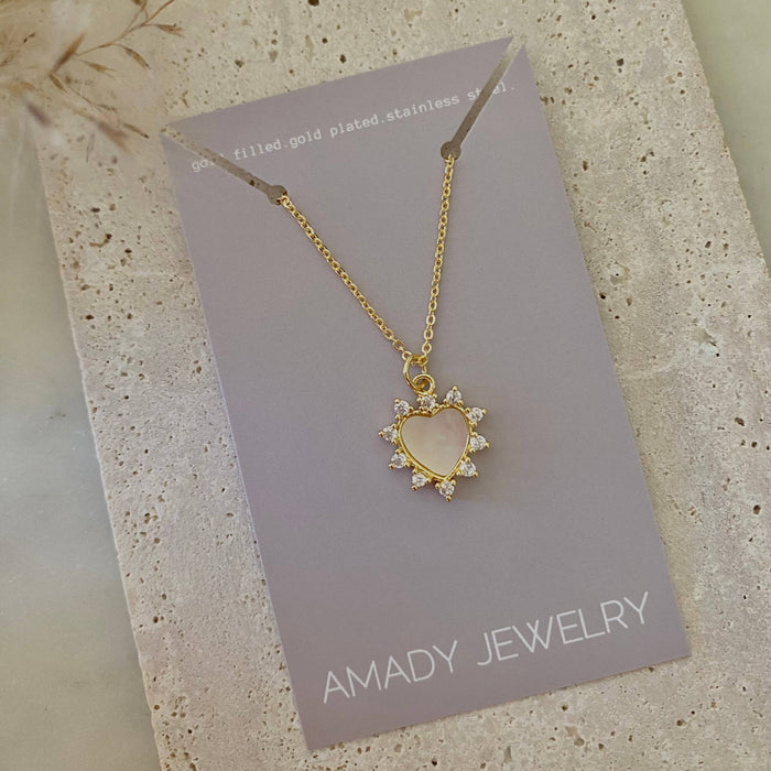 Pearl Heart Pendant Necklace - 18k Gold Filled