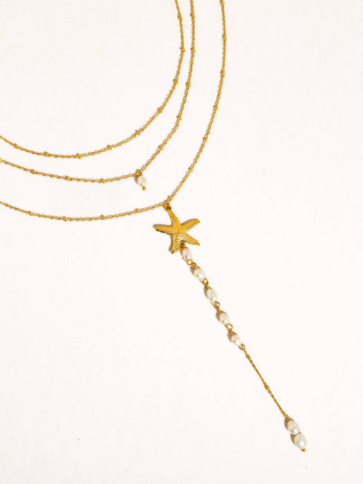 Star & Pearl Layered Necklace - 18k Gold