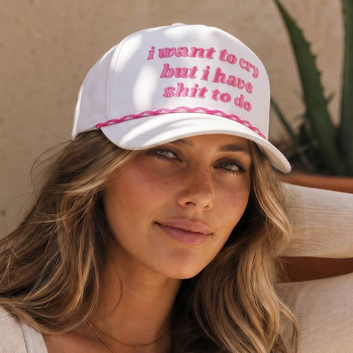 I Want To Cry Embroidered Rope Hat