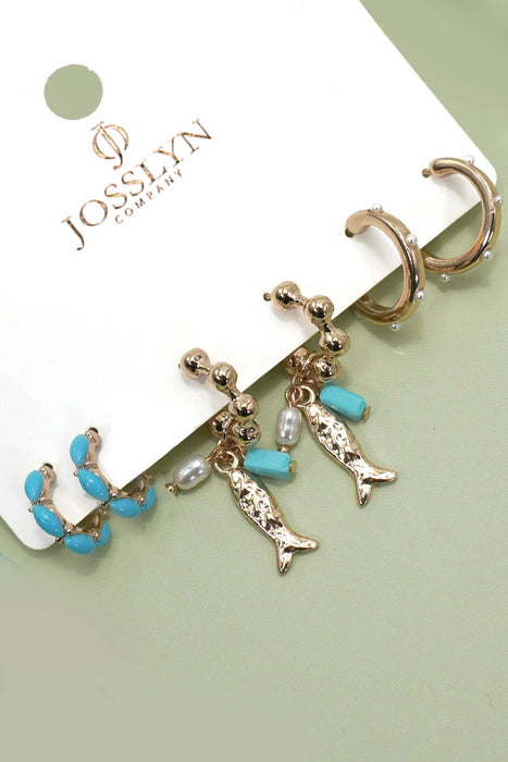 Pearl Fish Drop Earring Trio Set
