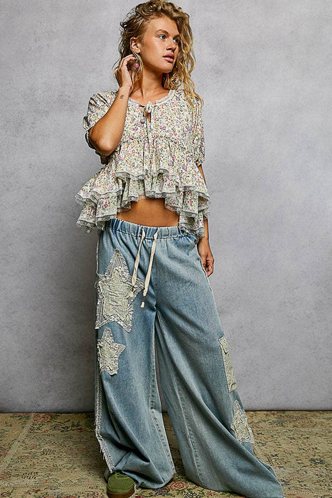 Floral Balloon Sleeve Top