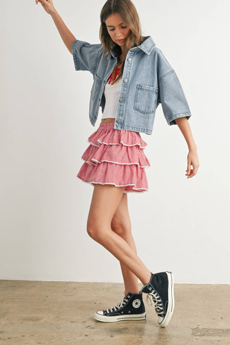 Denim Button Front Cropped Shirt