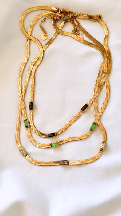 Herringbone Gemstone Necklace 18k Gold