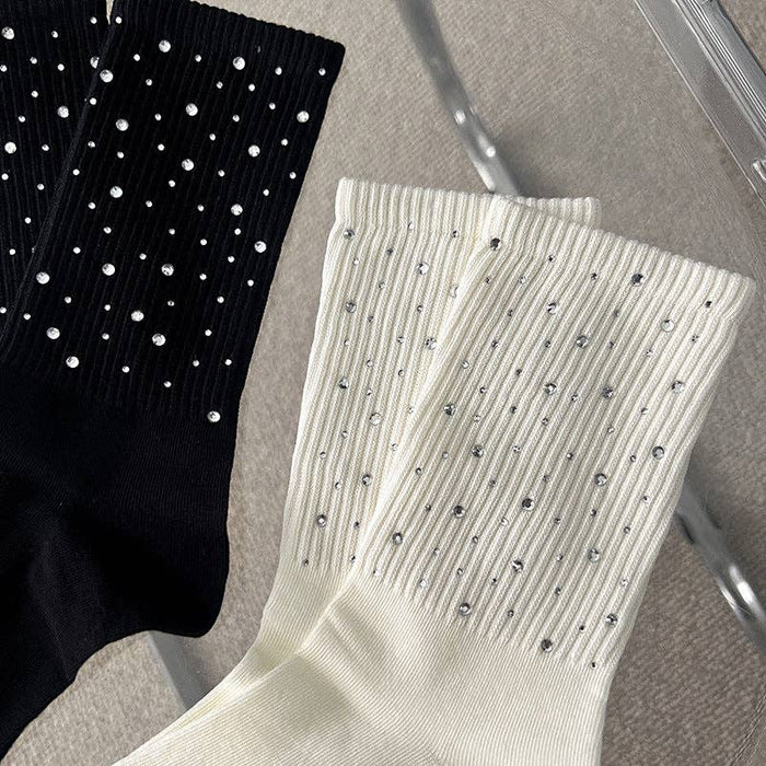 Rhinestone Ribbed Cotton Socks