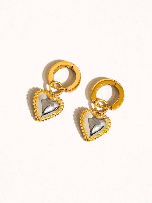 Two Tone Classic Heart Earring 18k Gold