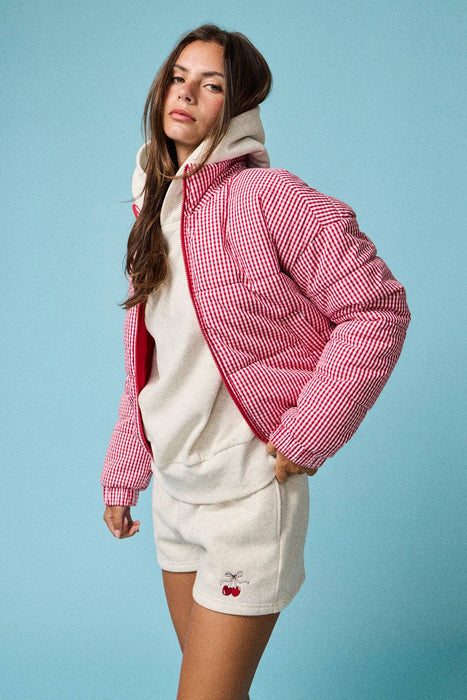 Gingham Zip-Up Puffer Jacket