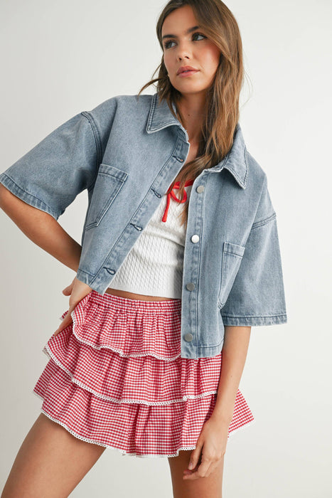 Denim Button Front Cropped Shirt