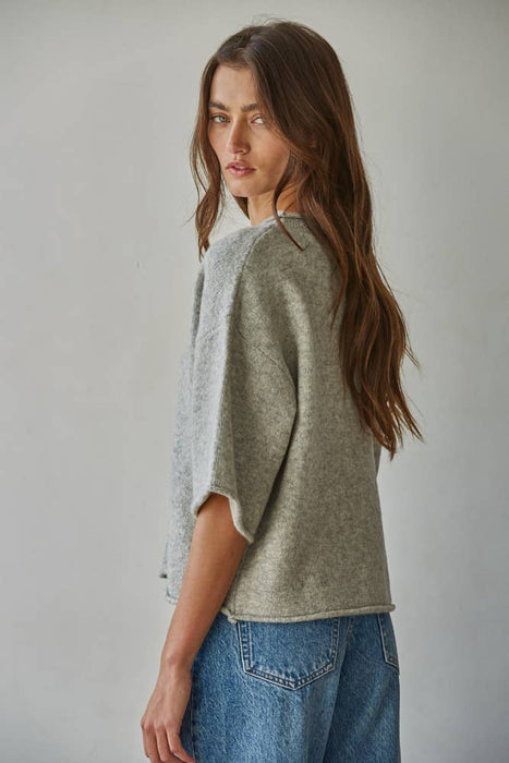 Knit Sweater Quarter Sleeve Button Up Cardigan
