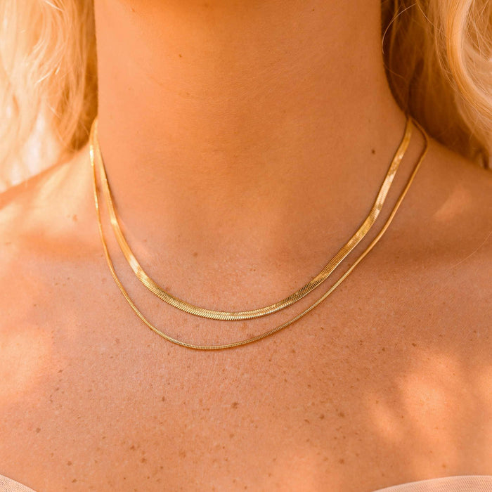 Herringbone Necklace - 18k Gold