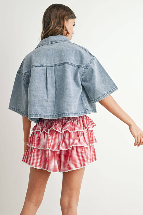 Denim Button Front Cropped Shirt