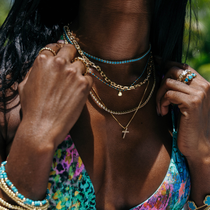 Chloe Tennis Choker - Turquoise 18K Gold
