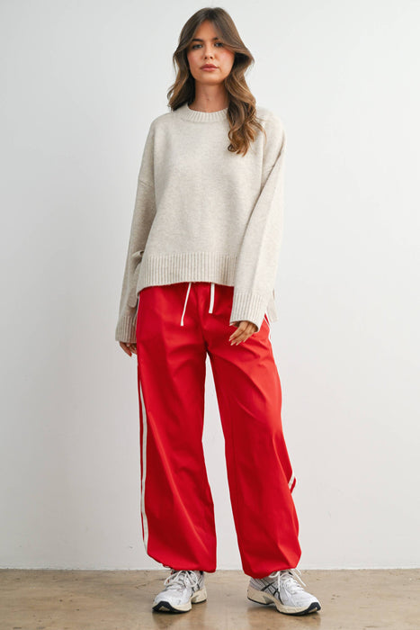 Tie Split-Hem Crewneck Sweater