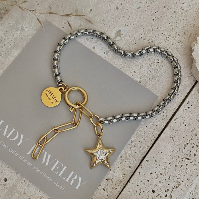 Star charm two tone silver and gold ombré pendant bracelet - 18k Gold