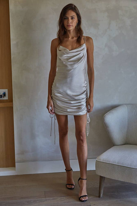 Cowl Neck Side Ruched Mini Dress