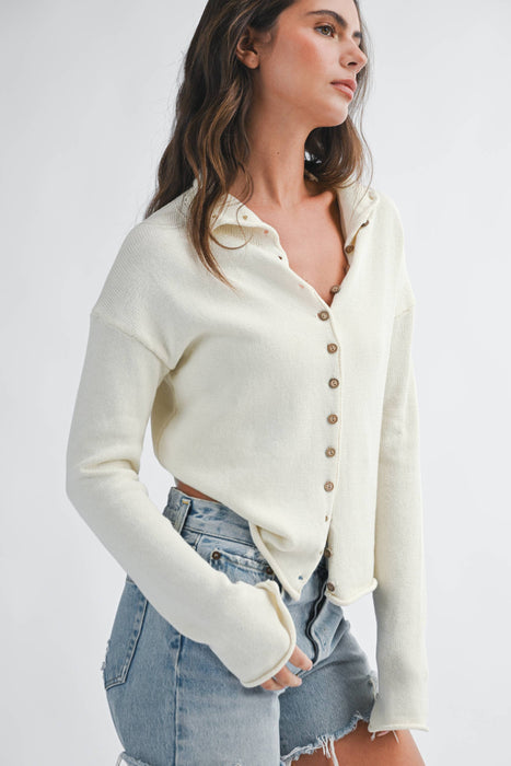 Button Front Cropped Knit Cardigan