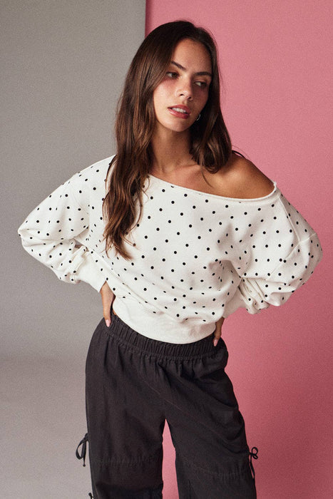 Polka Dot Off Shoulder Sweatshirt