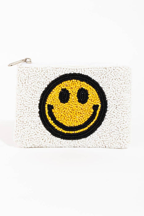 White Beaded Smiley Face Coin Purse