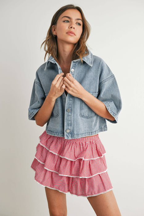 Denim Button Front Cropped Shirt