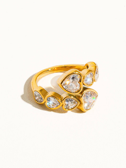 Rhinestone Heart Ring - 18k Gold