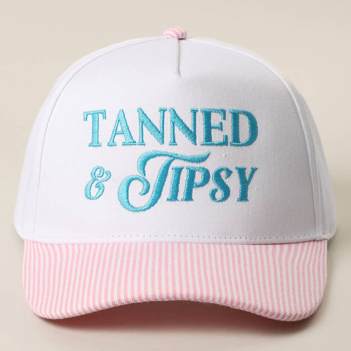 TANNED & TIPSY Embroidered Seersucker Brim Hat