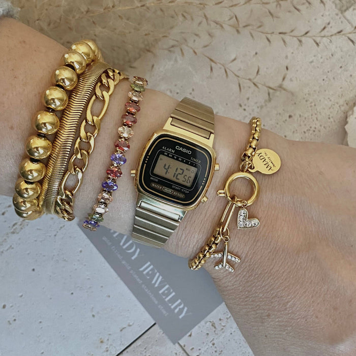 Multi coloured tennis bracelet 18k gold plated