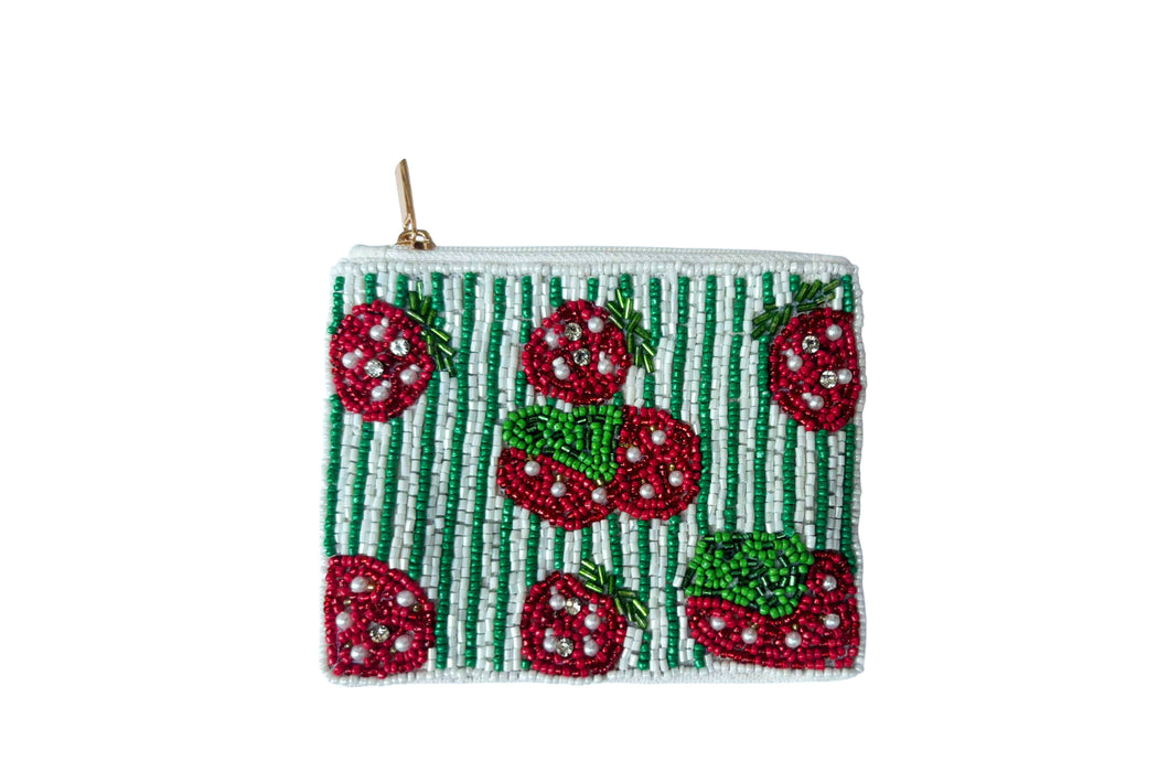 Strawberries Beaded Coin Purse 