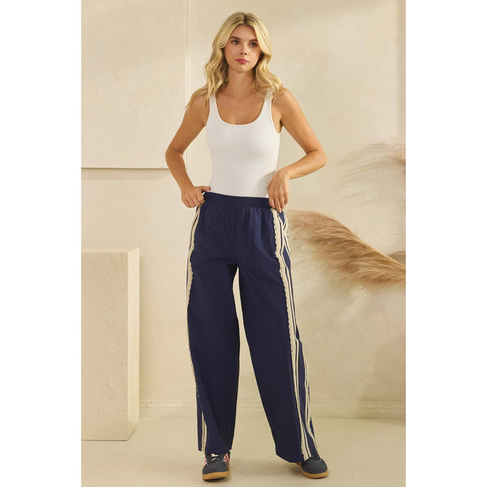 Stripe Nylon Pants with Lace Details