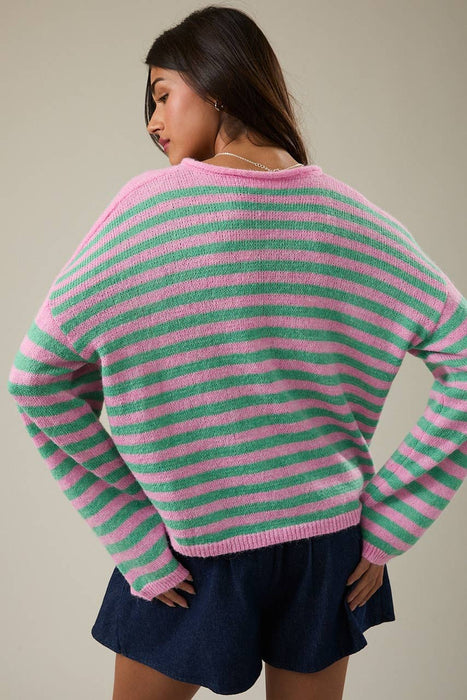 Rolled Hemline Stripe Sweater
