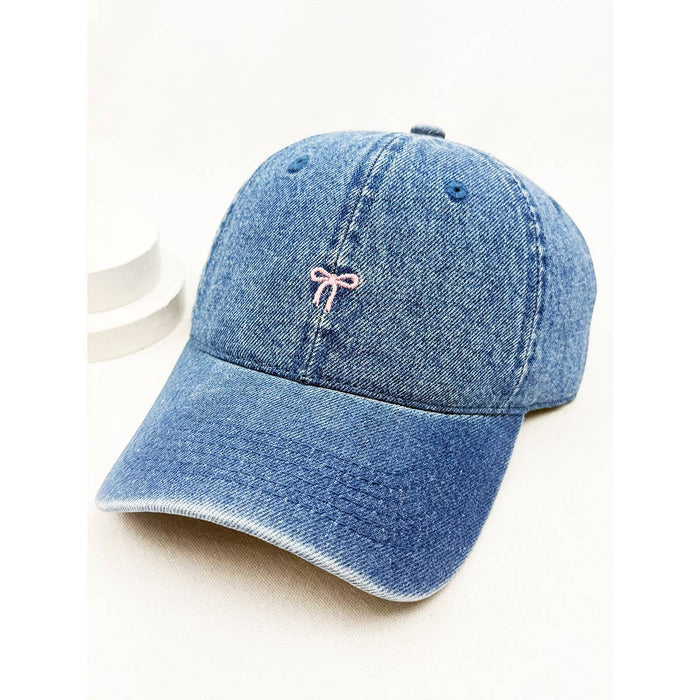 Pink Bow Denim Baseball Cap