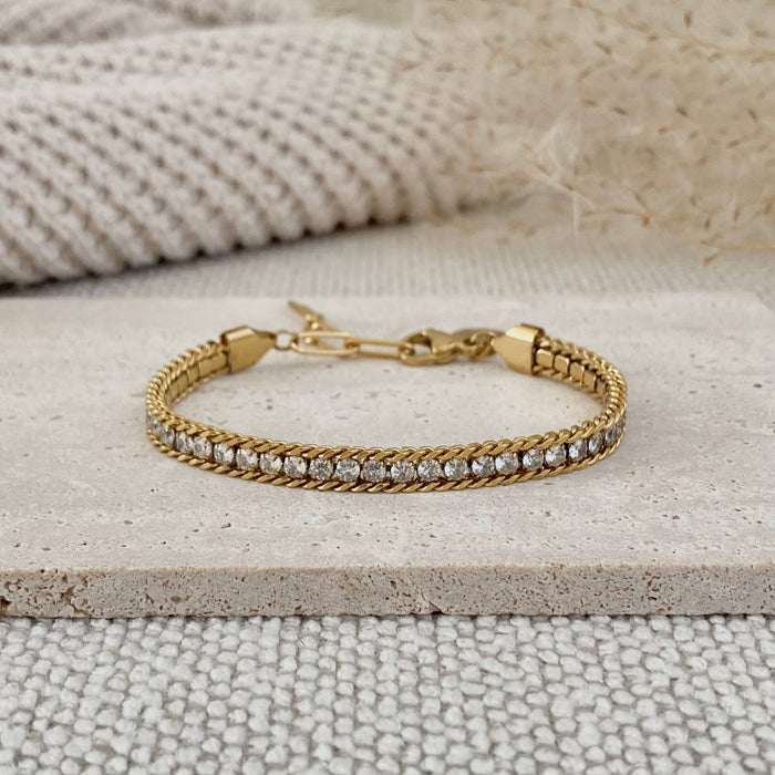 Chain & Rhinestone Tennis Bracelet 18k gold plated