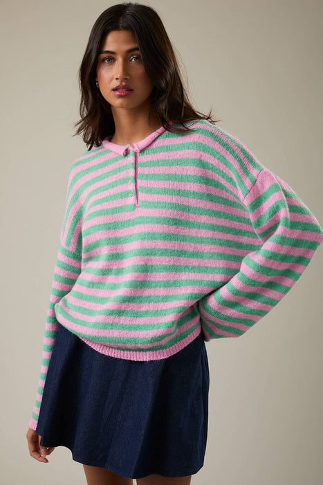 Rolled Hemline Stripe Sweater