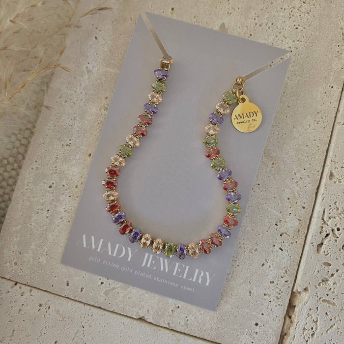 Multi coloured tennis bracelet 18k gold plated