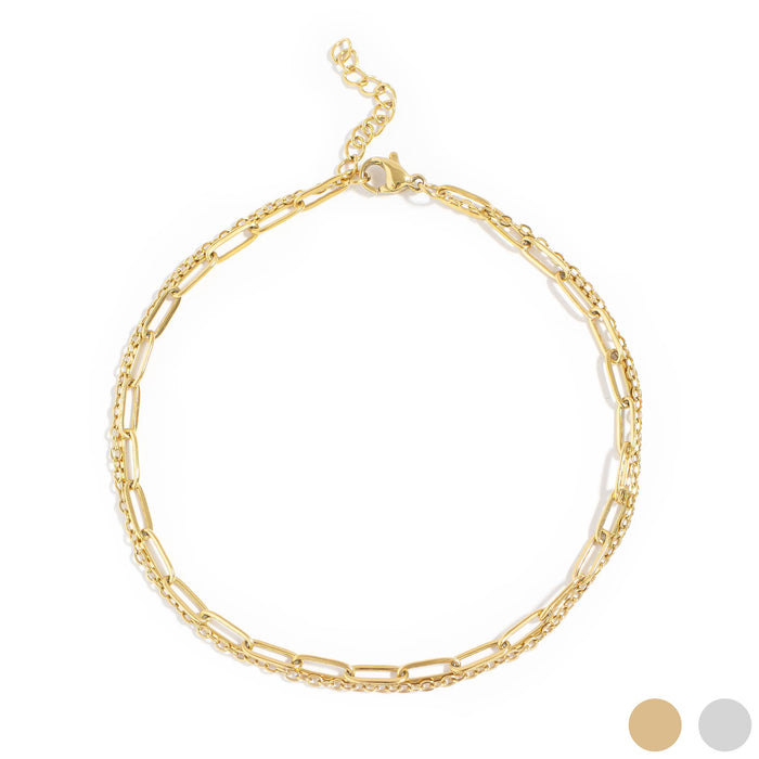 Loop and Paperclip Chain Anklet - 18k Gold