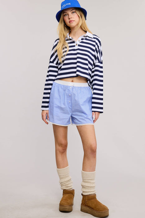 Striped Cropped Polo Shirt