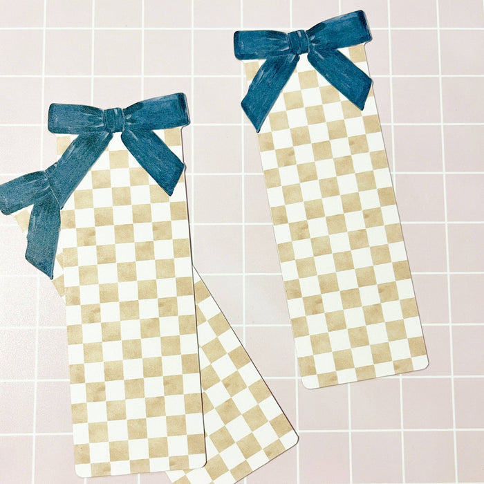 Tan Check and Black Bow Bookmark