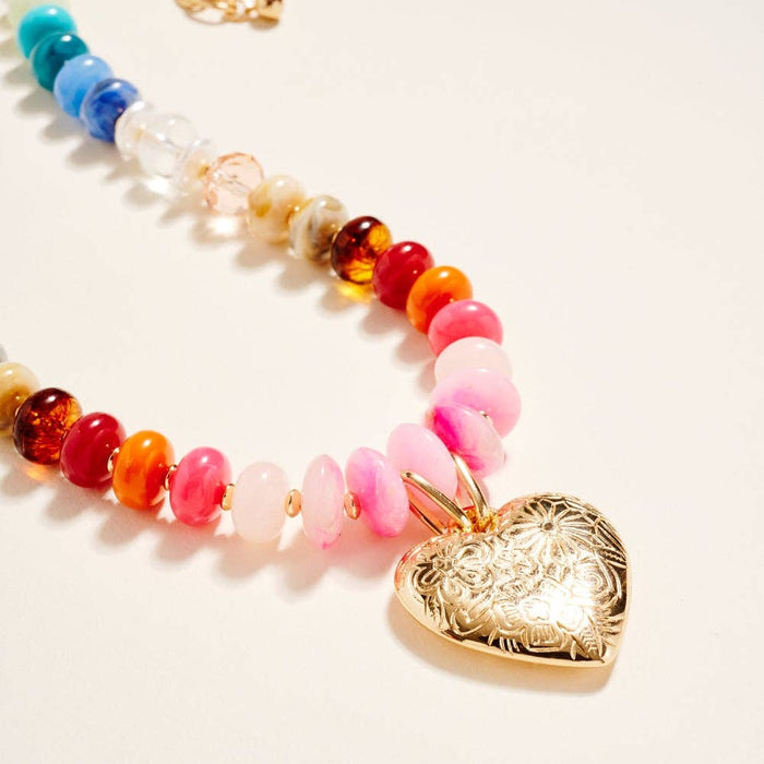 Resin Bead Heart Pendant Necklace