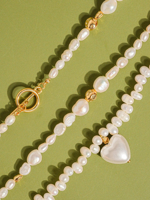 Agape Natural Pearl Heart Choker 18k Gold